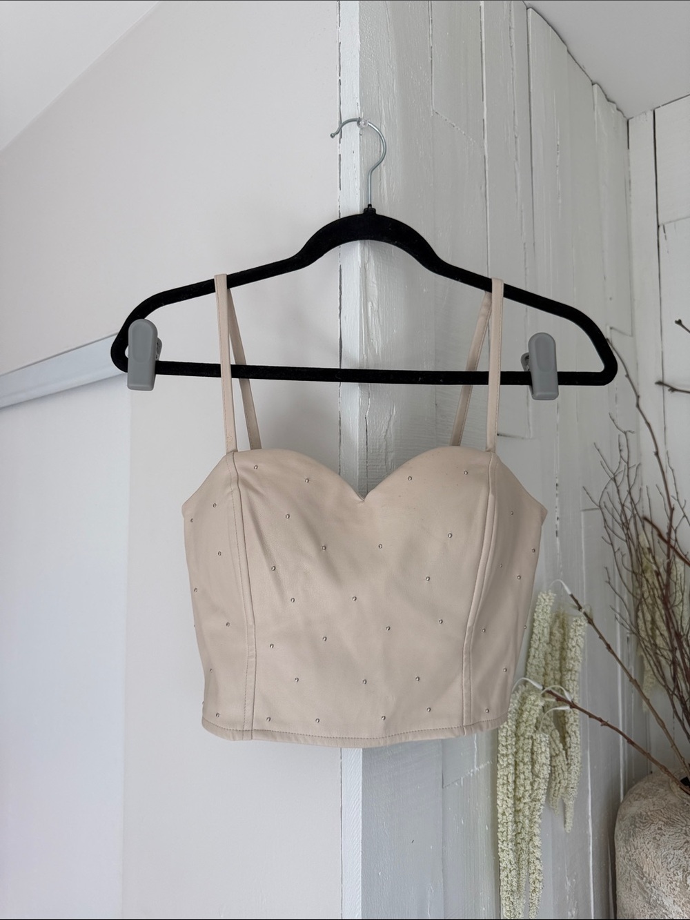Beige Embellished Bustier Crop Top